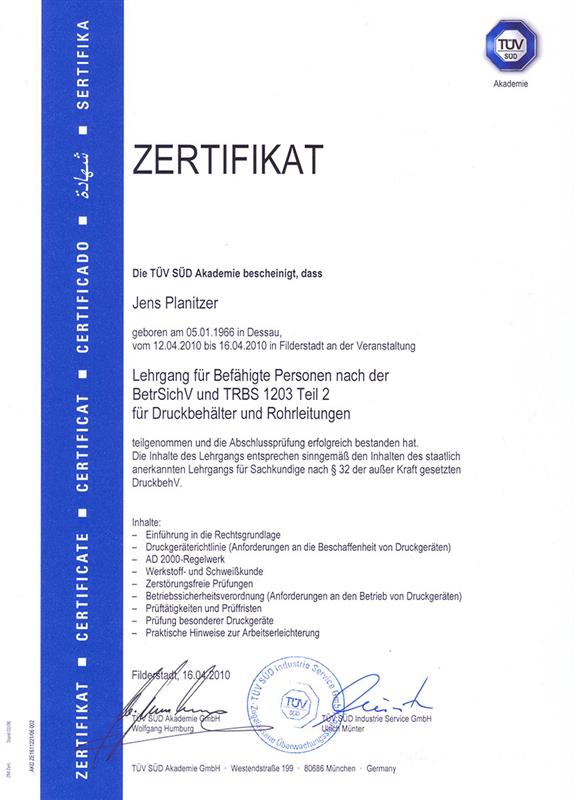 Zertifikat der ASC GmbH - Industrie Armaturen Service Center in Wittlingen